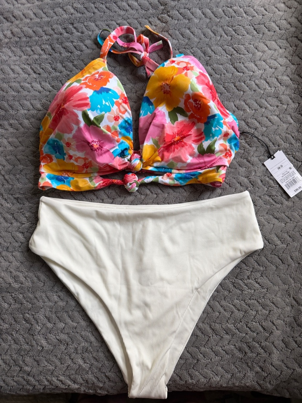 Shade & Shore Floral Halter Bikini Top with ZAFUL Cream High-Waist Bottom